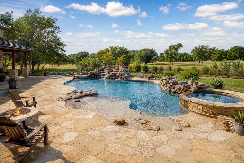 Argyle resort pool with rock waterfall and spa