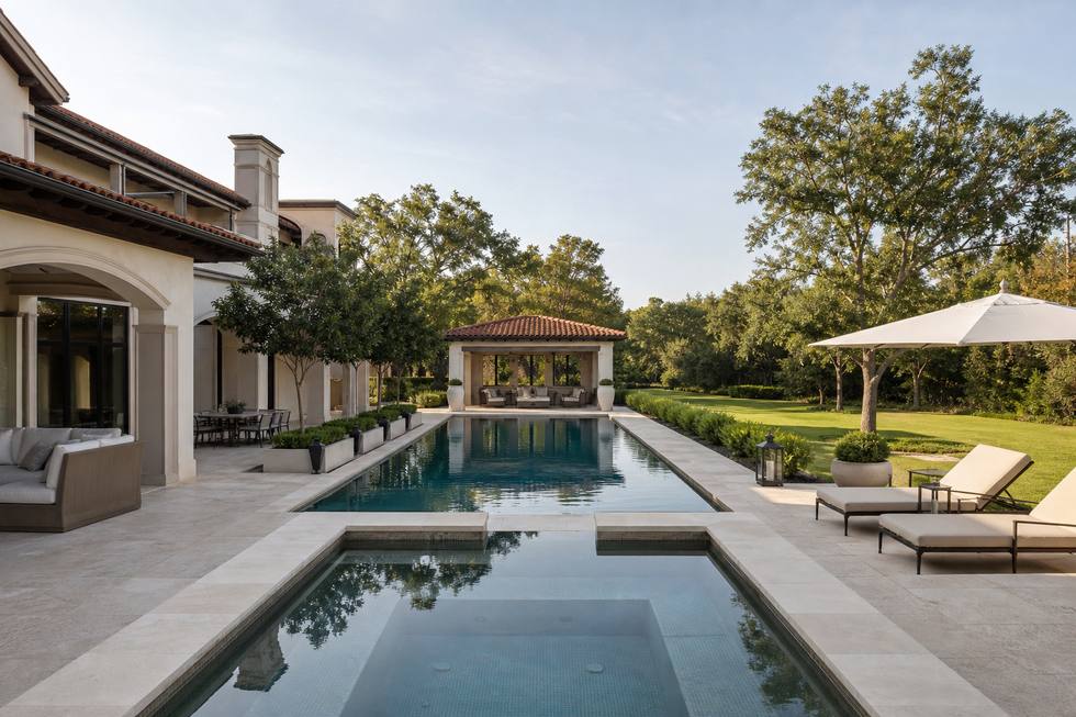 Westlake estate pool with long modern layout